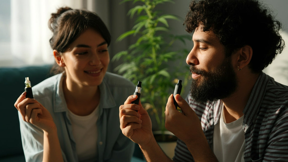 man and a woman testing nine realms disposable vapes