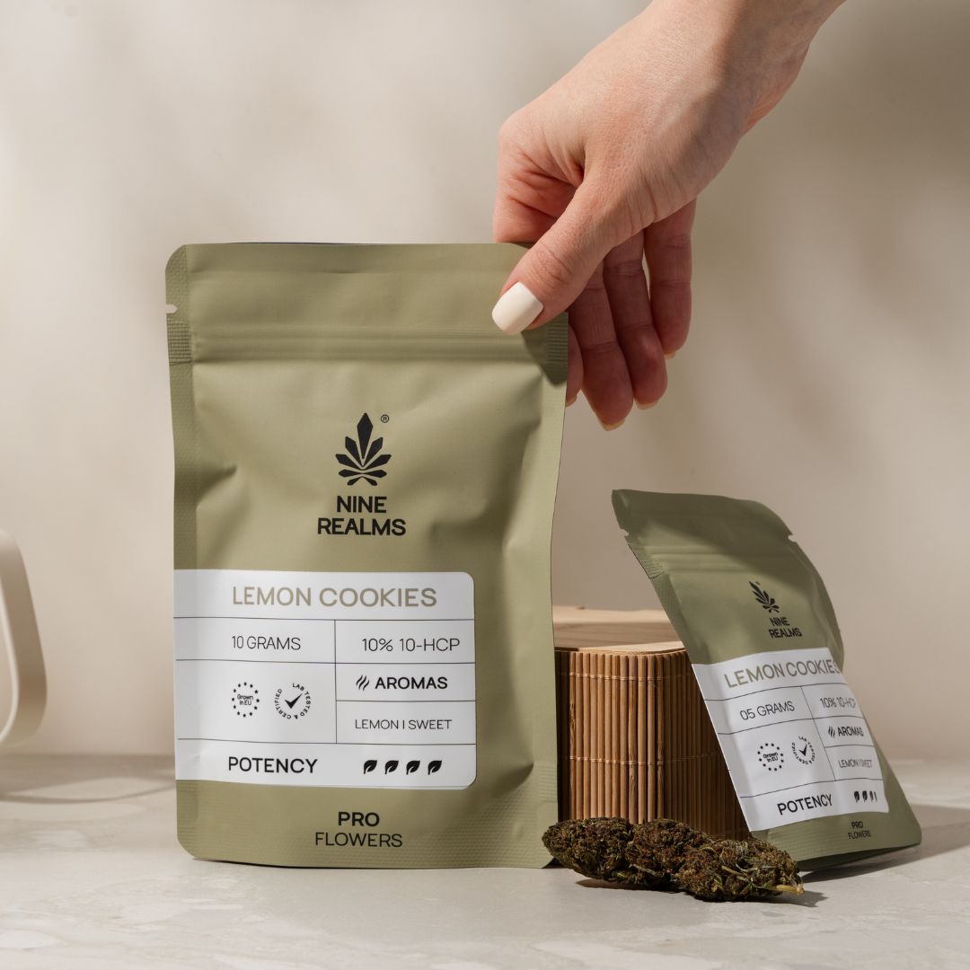 Nine Realms premium flowers package with a hand grabbing it