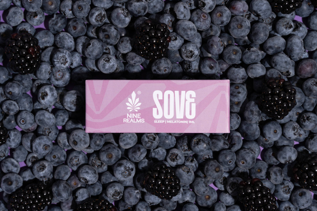 Premium Nine Realms Sove CBD Melatonin vape cartridge with 1 ml blueberry flavour