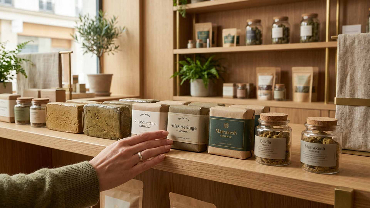 Different Beldia hash brands in Nine Realms store