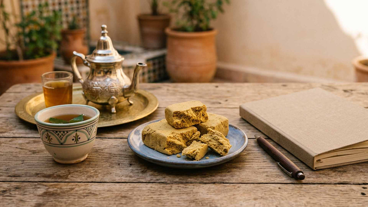 Nine Realms Beldia Hash on a blue plate in Morocco