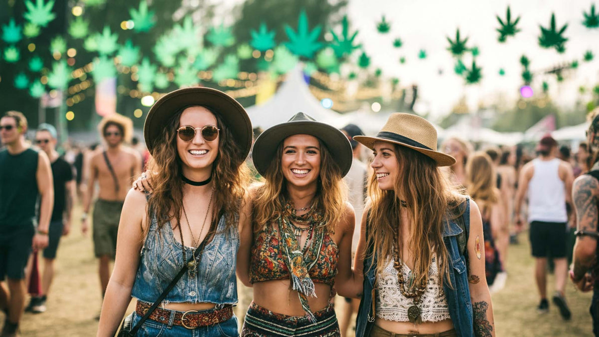 Nine Realms customer women walking in a cannabis festival