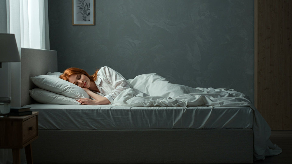 woman sleeping tight in her bedroom after smoking nine realms cannabis flower