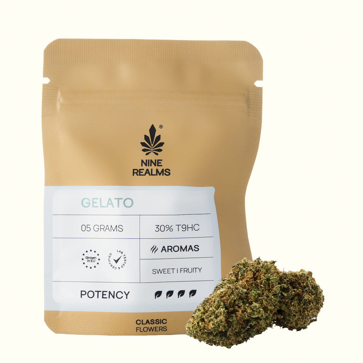 Nine Realms Gelato Cannabis Flower T9HC no background kaufen 5 grams